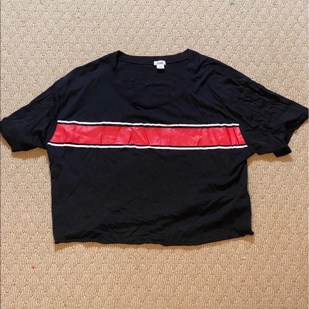 cropped t-shirt with a white and red stripe